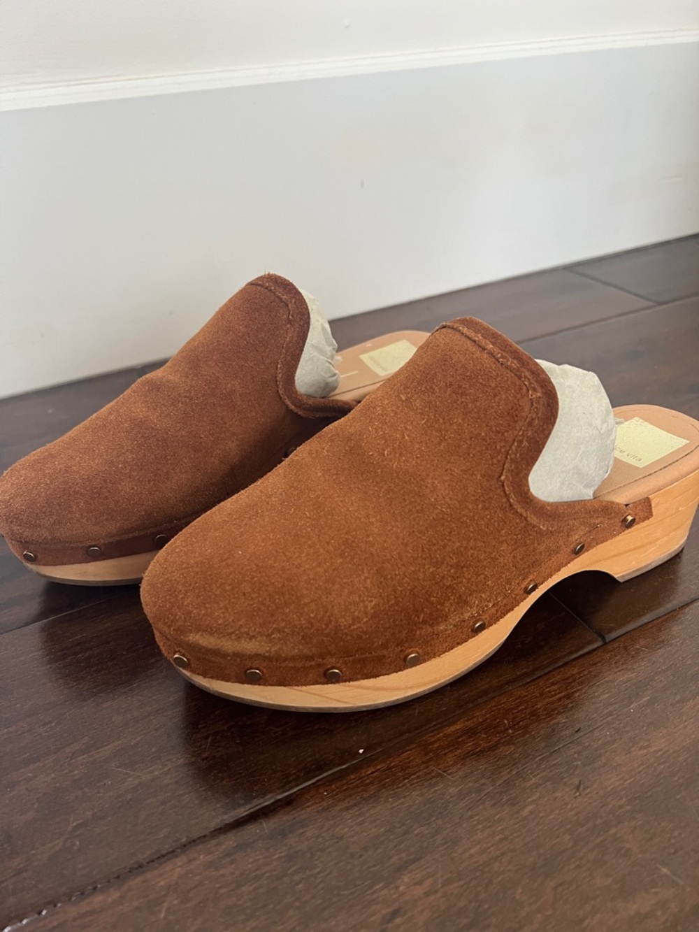 Dolce Vita Cognac Suede Wooden Clogs